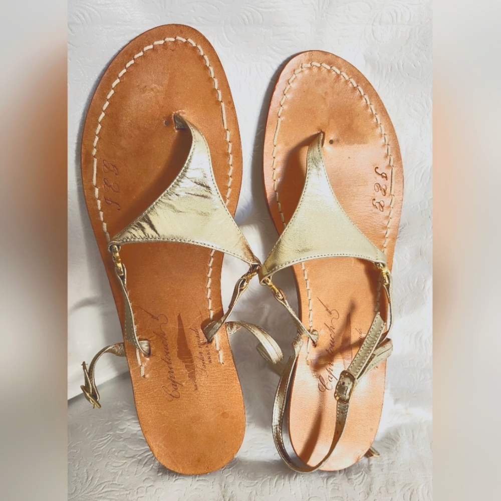 Capri all leather gold handstitch sandals size EU 42 US 10